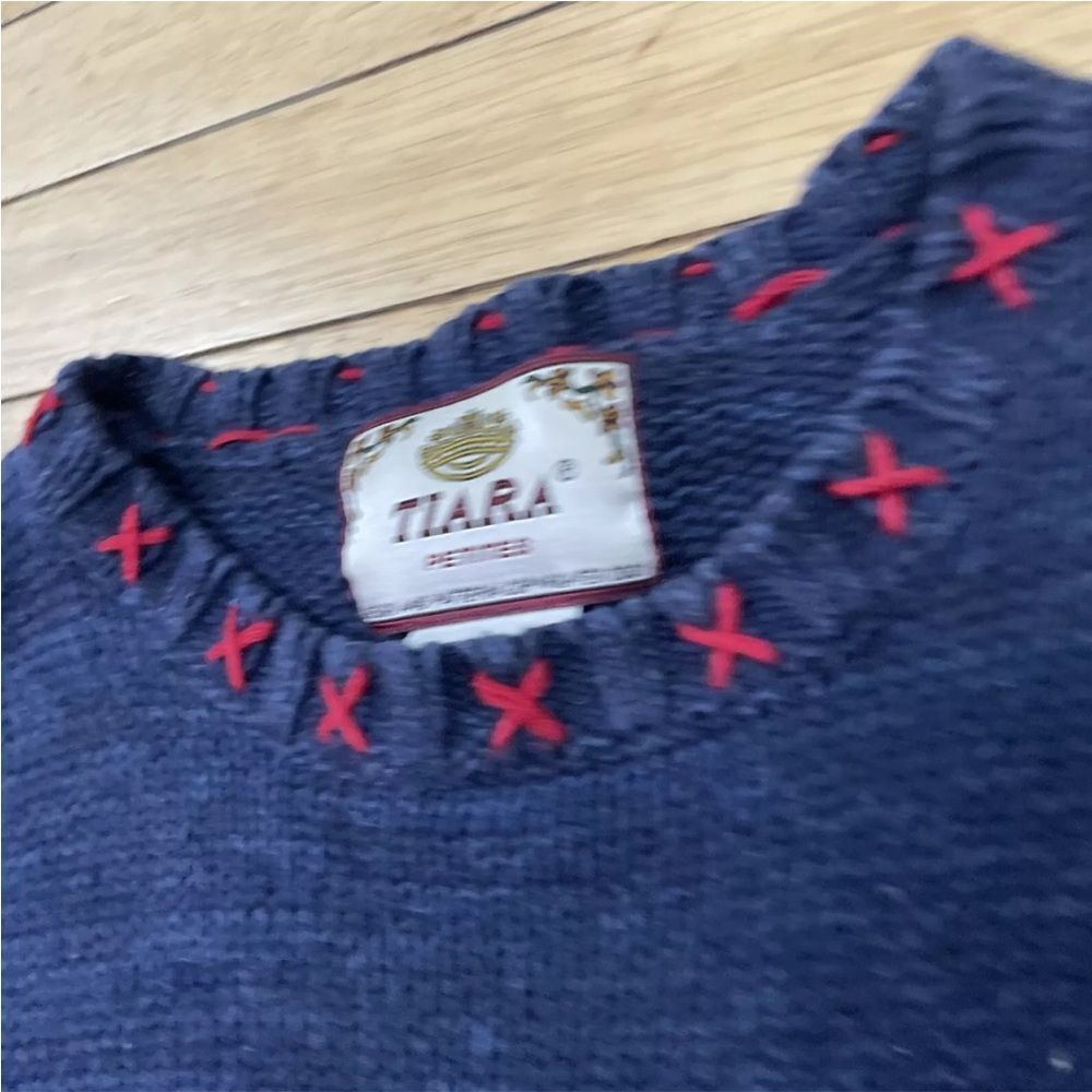 TIARA PETITES Christmas Sweater Womens M Ramie Linen Knit Blue Snowman Holiday M - Picture 5 of 16